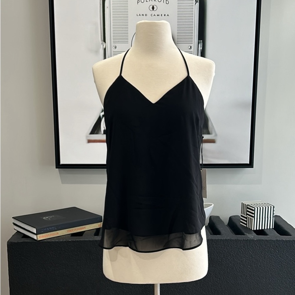 BRAND NEW! Black, Double-Layer Chifon Camisole Top, Small…Cute Layering Piece